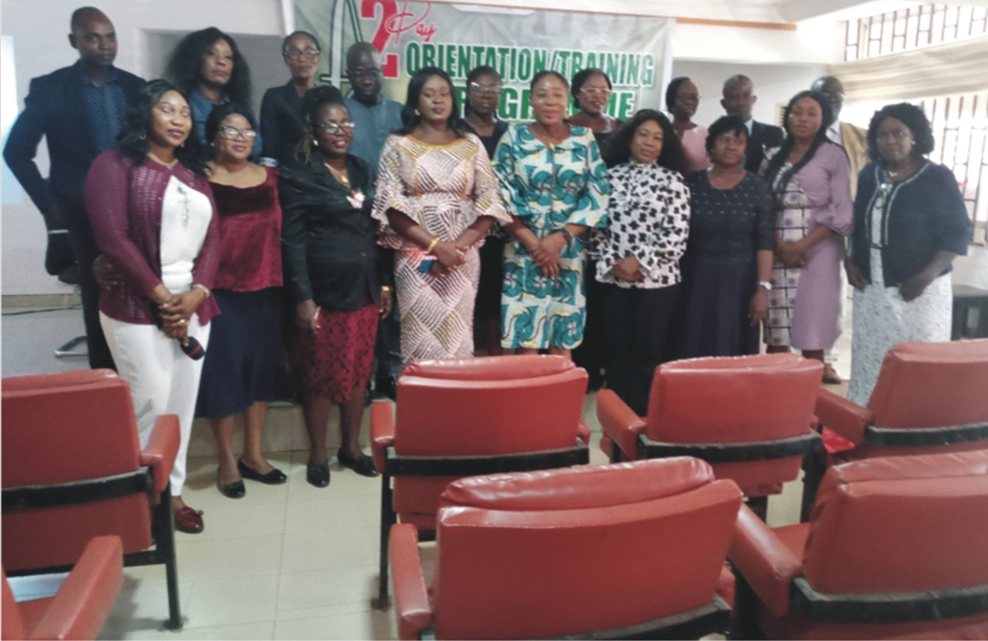 Adviser to the Ondo State Governor on Gender, Mrs. Olamide Falana (4thL), Senior Special Assistant to the Governor on Gender, Mrs. Temitope Daniyan  (M), Executive Secretary of the Agency, Bolanle Joel -Ogundadegbe (3rdR) and staff members of the agency at the event   Photo: Josephine Oguntoyinbo