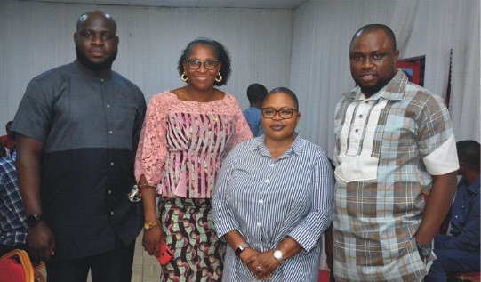 From left: Chief Press Secretary to Ondo State Governor, Mr Richard Olatunde, Chairperson, Nigeria Association of  Women Journalists (NAWOJ), Mrs Doris Olumoko, Commissioner for Information and Orientation, Mrs Bamidele Ademola-Olateju and State Chairman, Nigeria Union of Journalists (NUJ), Comrade Leke Adegbite at the event…yesterday        Photo: Stephen Olajide