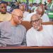 From left: Former Governor, Dr Olusegun Mimiko, discussing with Governor Oluwarotimi Akeredolu at the ceremony at the weekend                                                                                                                                         Photo: Peter Oluwadare