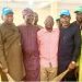 The Ondo State Chairman of the APC, Mr. Ade Adetimehin (3rd-L), his Deputy, Atili Agabra (M), flanked by the defected members of the PDP in Akure yesterday                                  Photo: Jubril Bada