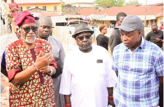From left: Ondo State Governor, Arakunrin Oluwarotimi Akeredolu, Femi Bello and Commissioner for Land, Housing and Infrastructure, Mr Raimi Aminu,  at the site of  the park in Owo                         Photo: Peter Oluwadare