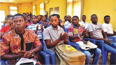 Some Ondo State youths at the opening of the Skill Acquisition Training and Empowerment organized for them by the state government in collaboration with the Nigerian-German Centre for Jobs, Immigration and Re-integration in Akure