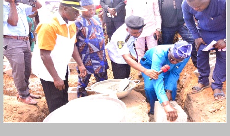 Chief of Staff to Ondo State Governor, Chief Olugbenga Ale who represented the State Governor, Arakunrin Oluwarotimi Akeredolu, performing the groundbreaking of Ore Mega Computerized Vehicle Inspection Centre. With him from left are; Permanent Secretary, Agency for Transport, Mr Femi Aladenala, Commissioner for Local Government and Chieftaincy Affairs, Mr Amidu Takuro, Special Adviser to Governor on Transport, Mr Tobi Ogunleye and others... yesterday