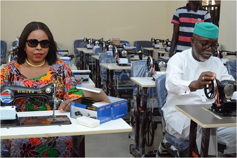 From left: Secretary to the Ondo State Government, SSG, Princess Oladunni Odu and Acting Governor, Mr Lucky Aiyedatiwa, testing some of the equipment at the newly commissioned Women Development and Skills Acquisition Centre…yesterday                                                                                                                      Photo: Stephen Olajide
