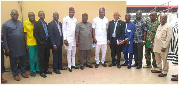 Ondo State House of Assembly Committee Chairman on Youth and Sports Development, Oguntodu Johnson (7thL), General Manager, State Sport Council, Mr. Henry Babatunde and others