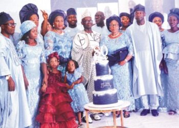 Group Captain Stephen Oluwole Daramola (rtd) (M) with his children and grandchildren during the 80th birthday held in Owo at the weekend                                                                            				Photo: Peter Oluwadare