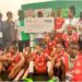 Ondo State Commissioner for Youth and Sports Development, Mr Bamidele Ologunloluwa (5th back row) with winners prize   Photo: Stephen Olajide