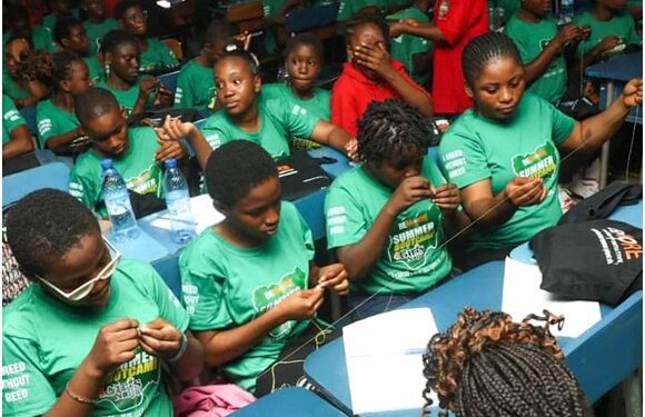 Bemore girls during the Needlework class at the ongoing Summer Boot Camp at Mabest Academy, Oke-Ijebu, Akure…yesterday