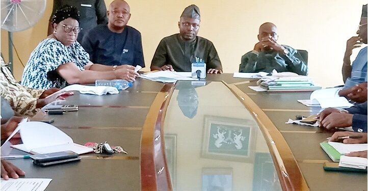 From left: ODIEC Commissioner-In-Charge of Voters Education, Mrs. Stella Omotosho; Commissioner-In-Charge of Operation and Legal Matters, Mr. Dele Akinyelure; Chairman of the Commission, Dr. Joseph Aremo and the Commissioner-In-Charge of Training, Prof. Tajudeen Ibraheem during the stakeholders'' meeting  yesterday