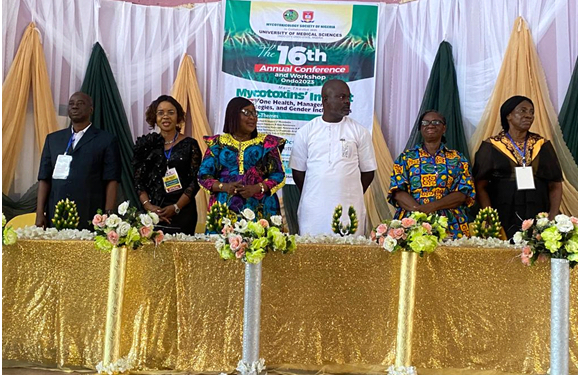 From L-R: Dr Abdullahi Ndarubu, Dr Mrs Yemisi Agboola, Dr Mrs Augustina Duyilemi, Dr Abayomi Ilogbo, Dr Mrs Folashade Olabamiwo and Dr Mrs Margaret Eschiet at the 16th annual conference of mycotoxicology society of Nigeria