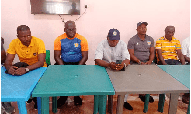 From left: Assistant Coach of Sunshine Stars, Akin Olowokere, Head Coach, Edith Agoye, Ondo State Commissioner for Youth and Sports Development, Mr Bamidele Ologunloluwa and others
